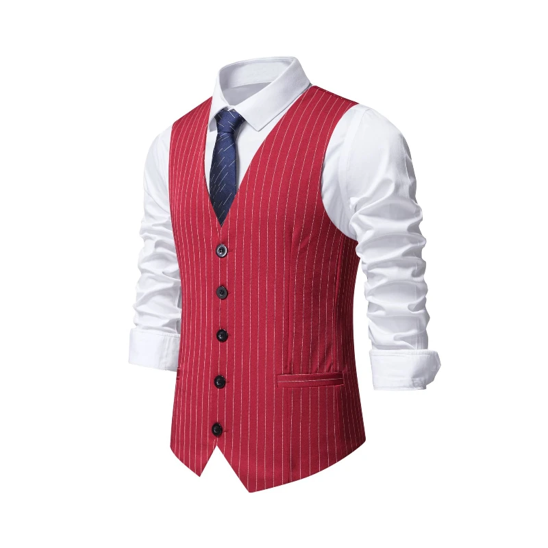 Men'S Formal Wear Waistcoat - 2026 Yeni Kırmızı Çizgili Takım Elbise
