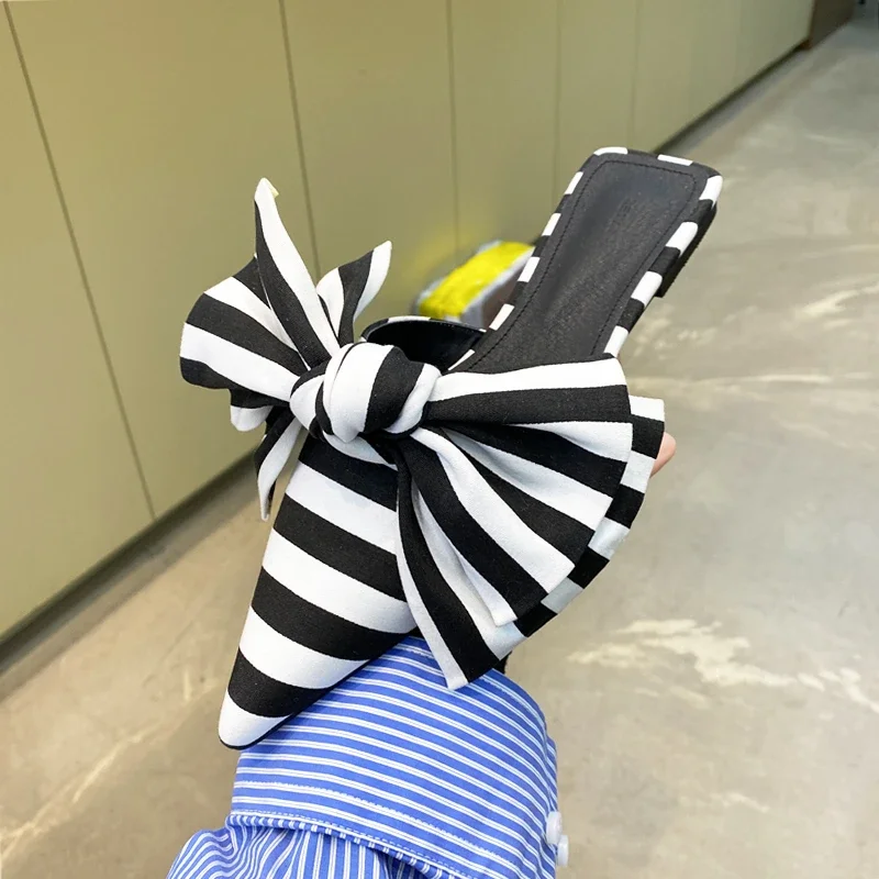 Satin Bow Tie - Kadın Sandaletleri Büyük Boy Fiyonklu Terlik