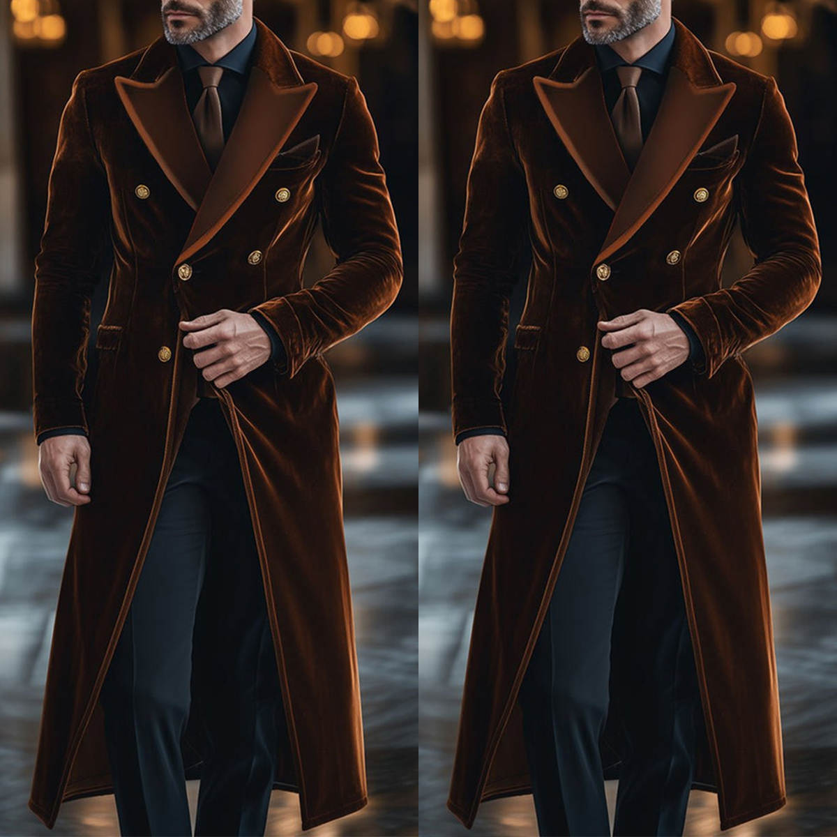 Men'S Formal Wear Waistcoat - Kahverengi Kadife Erkek Uzun Ceket Sivri