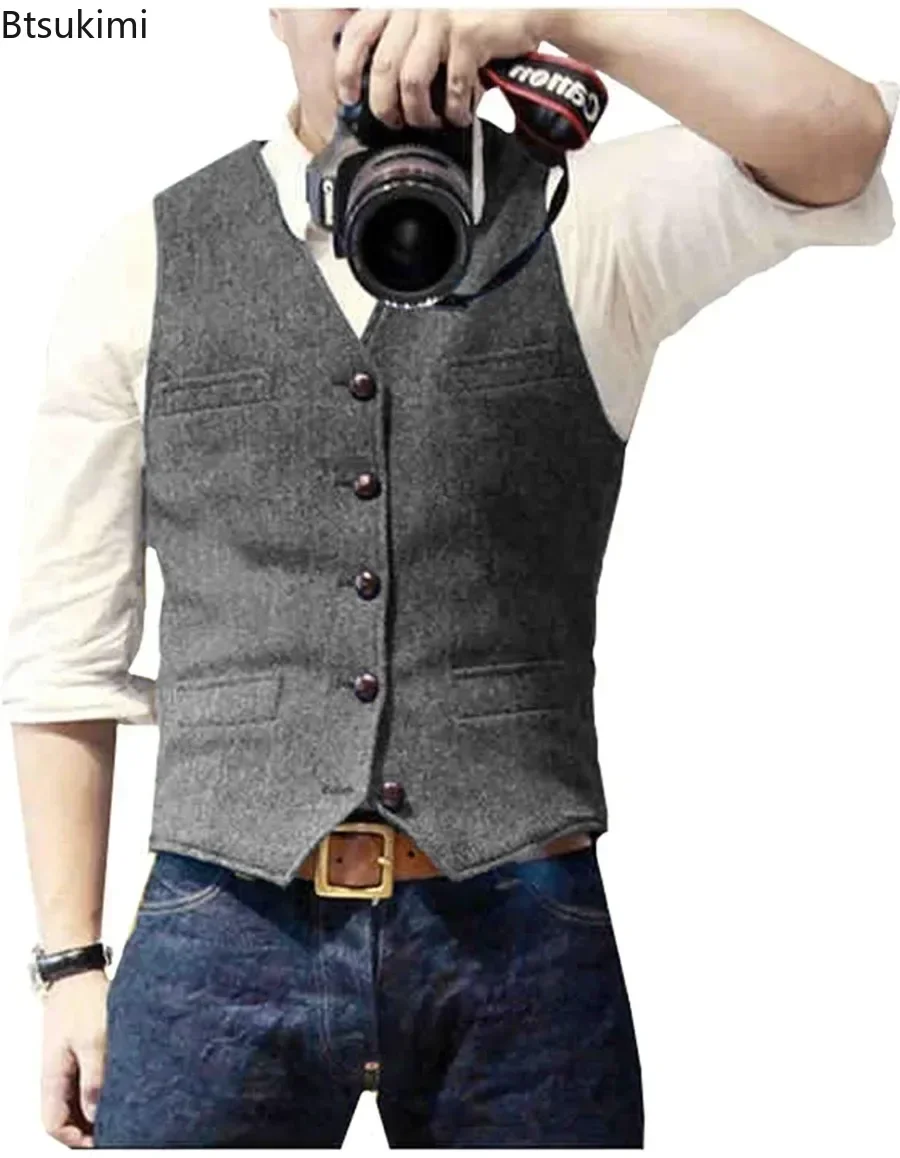Men'S Formal Wear Waistcoat - 2026 erkek Vintage V Yaka Takım