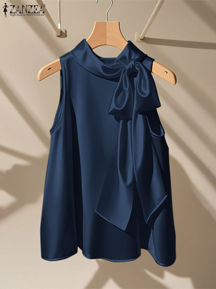 Satin Bow Tie - ZANZEA Zarif Bluzlar Papyon Üstleri Kadın