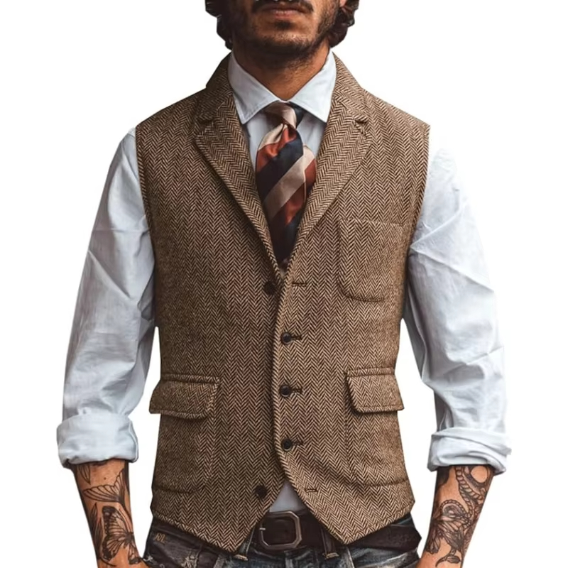 Men'S Formal Wear Waistcoat - Retro Tüvit Erkek Yeleği Balık Sırtı