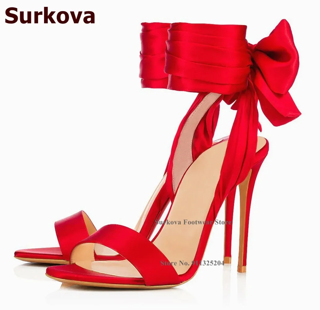 Satin Bow Tie - Surkova Sıcak Kırmızı Saten Kumaş Büyük