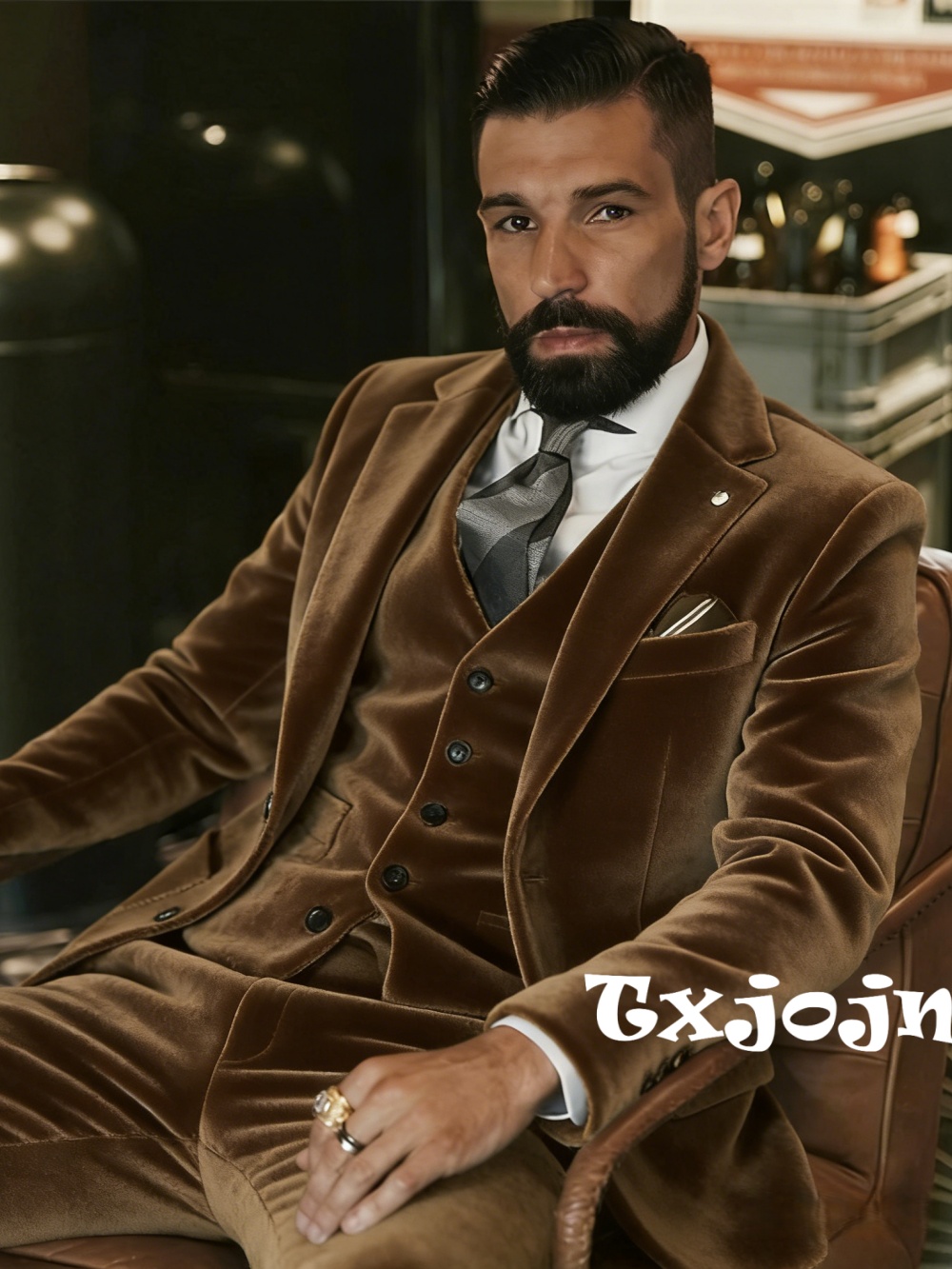 Men Formal Wear Outfits - Erkek Kadife Takım Elbise 3 Parça