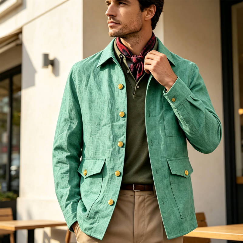 Men'S Formal Wear For Office - Vintage Erkek Keten Ceket Yaka Düğmeli